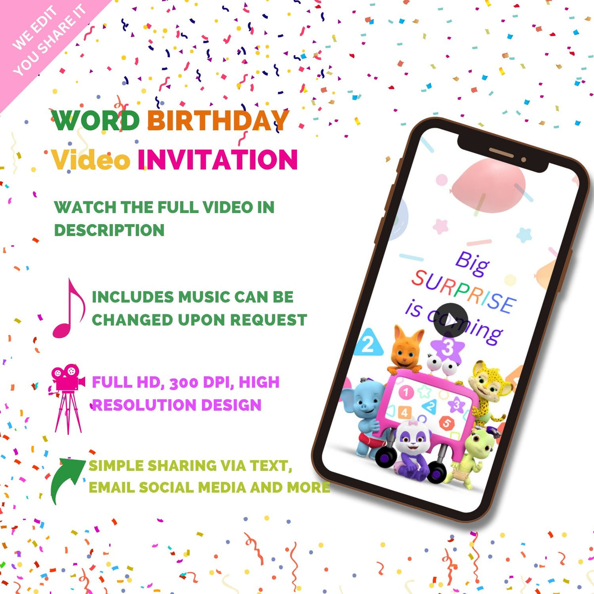 Custom Word Theme Party Video Invitation - Animated Digital Party Theme Invite