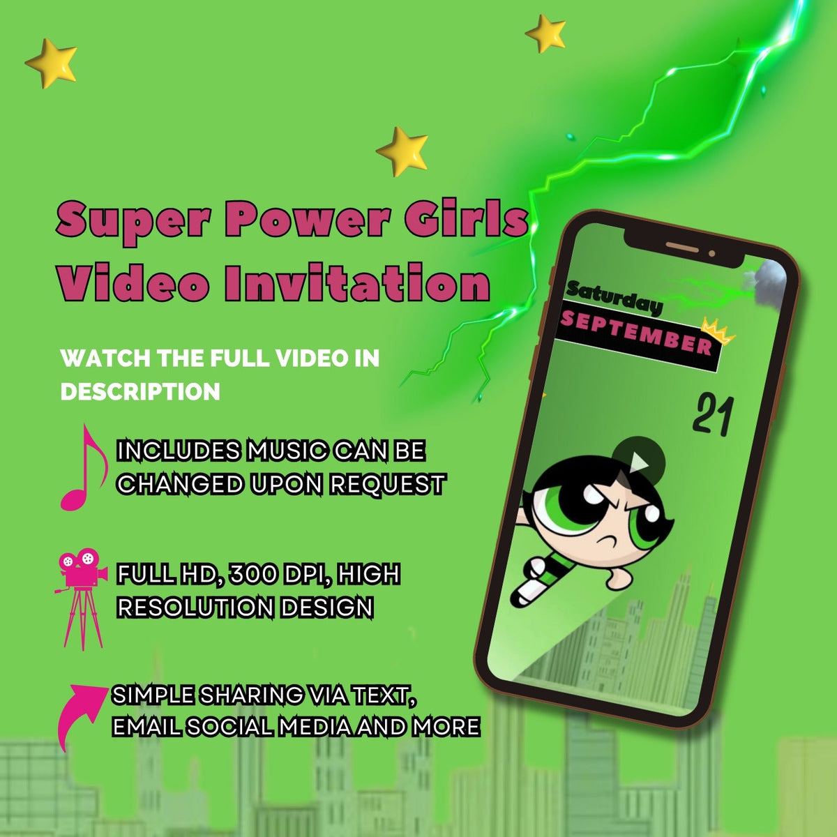 Powerful Girls Birthday Video Invitation – Animated Superhero-Themed Party Invite