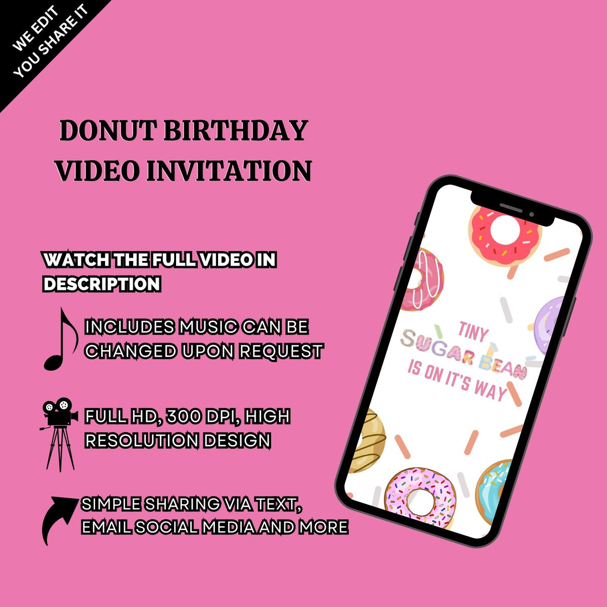 Donut Themed Birthday Video Invitation – Personalized &amp; Fun Digital Party Invite
