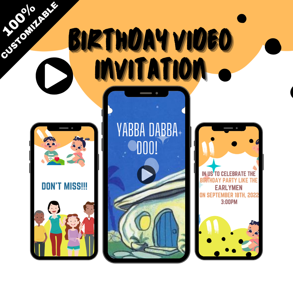 Yabba Dabba Kids Birthday Video Invitation – Animated Theme Digital Invite