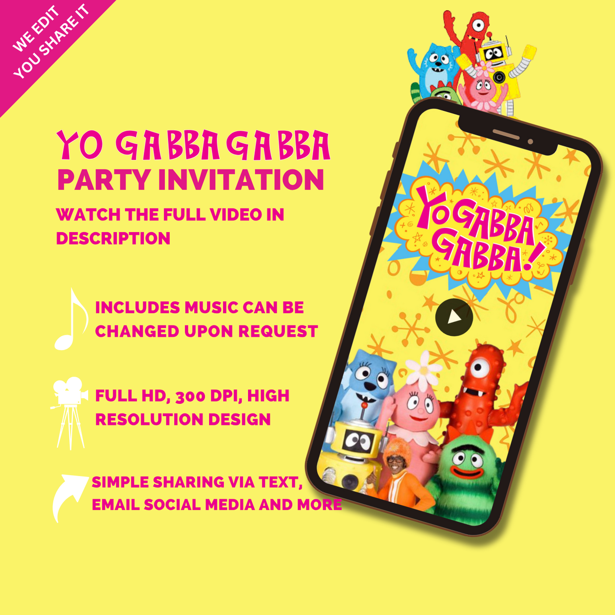 Yo Gabba Gabba Kids Birthday Digital Invitation – Colorful Theme Video Invite