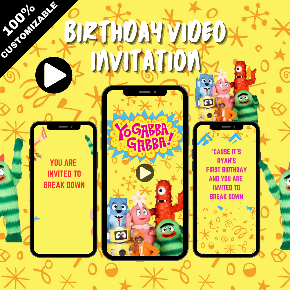 Yo Gabba Gabba Kids Birthday Digital Invitation – Colorful Theme Video Invite
