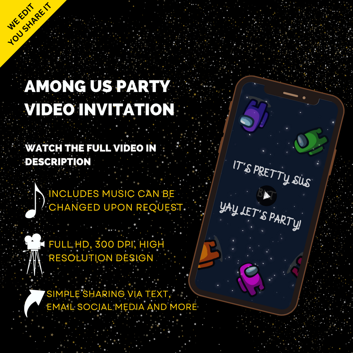 Animated Among Us Birthday Video Invitation – Customizable Theme Party Digital Invite