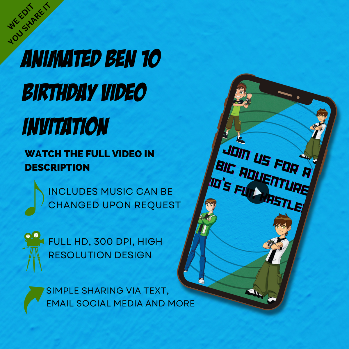 Ben 10 Birthday Party Video Invitation – Animated Ben 10 Themed Party Digital Invite for Kids
