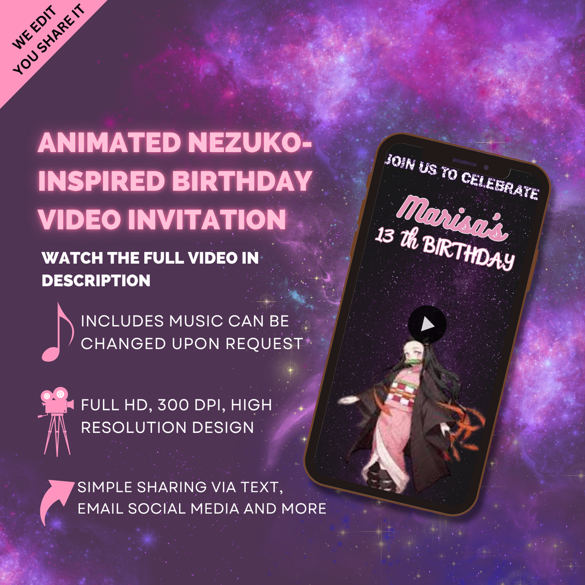 Nezuko-Inspired Birthday Video Invitation – Animated Demon Slayer Theme Digital Invite