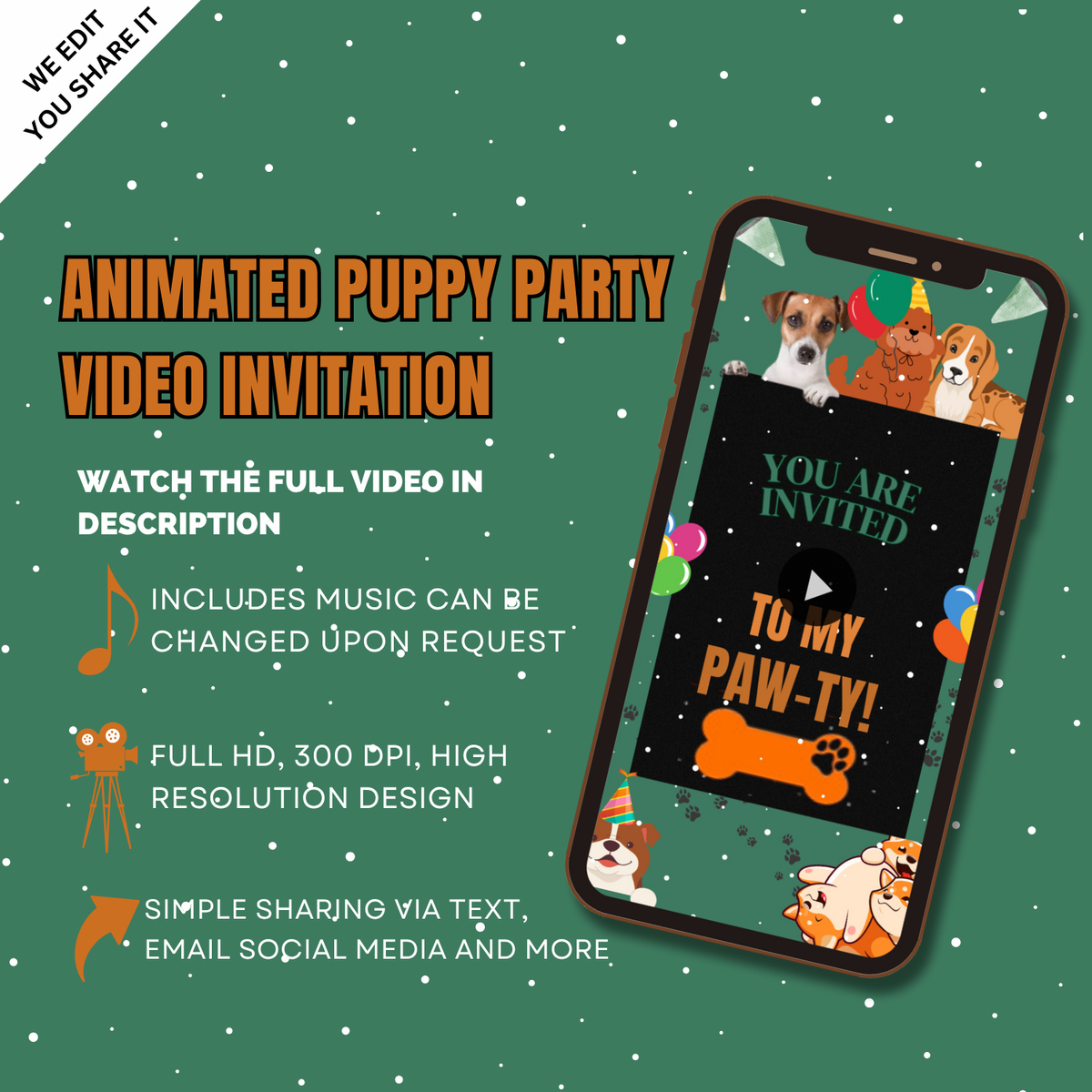 Puppy Party Theme Birthday Video Invitation – Cute &amp; Fun Animated Digital Invite