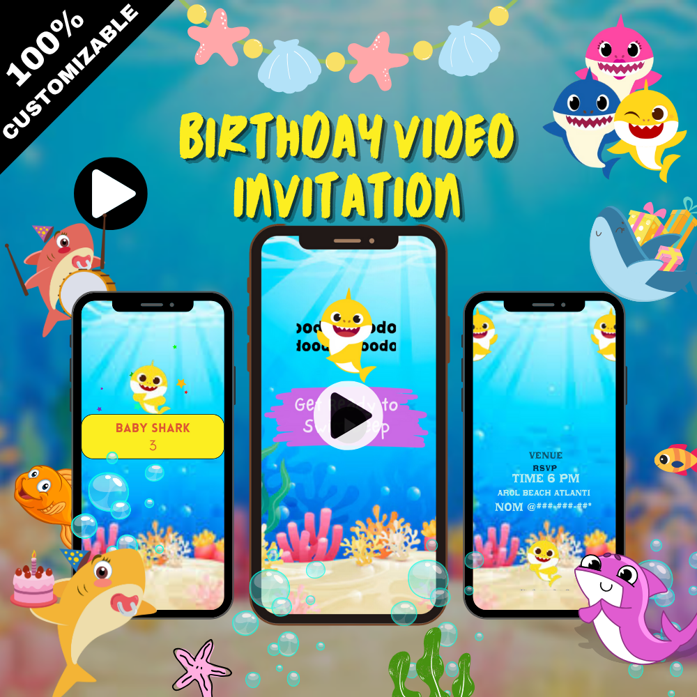 Baby Shark Kids Birthday Video Invitation – Animated Party Digital Invite for Kids