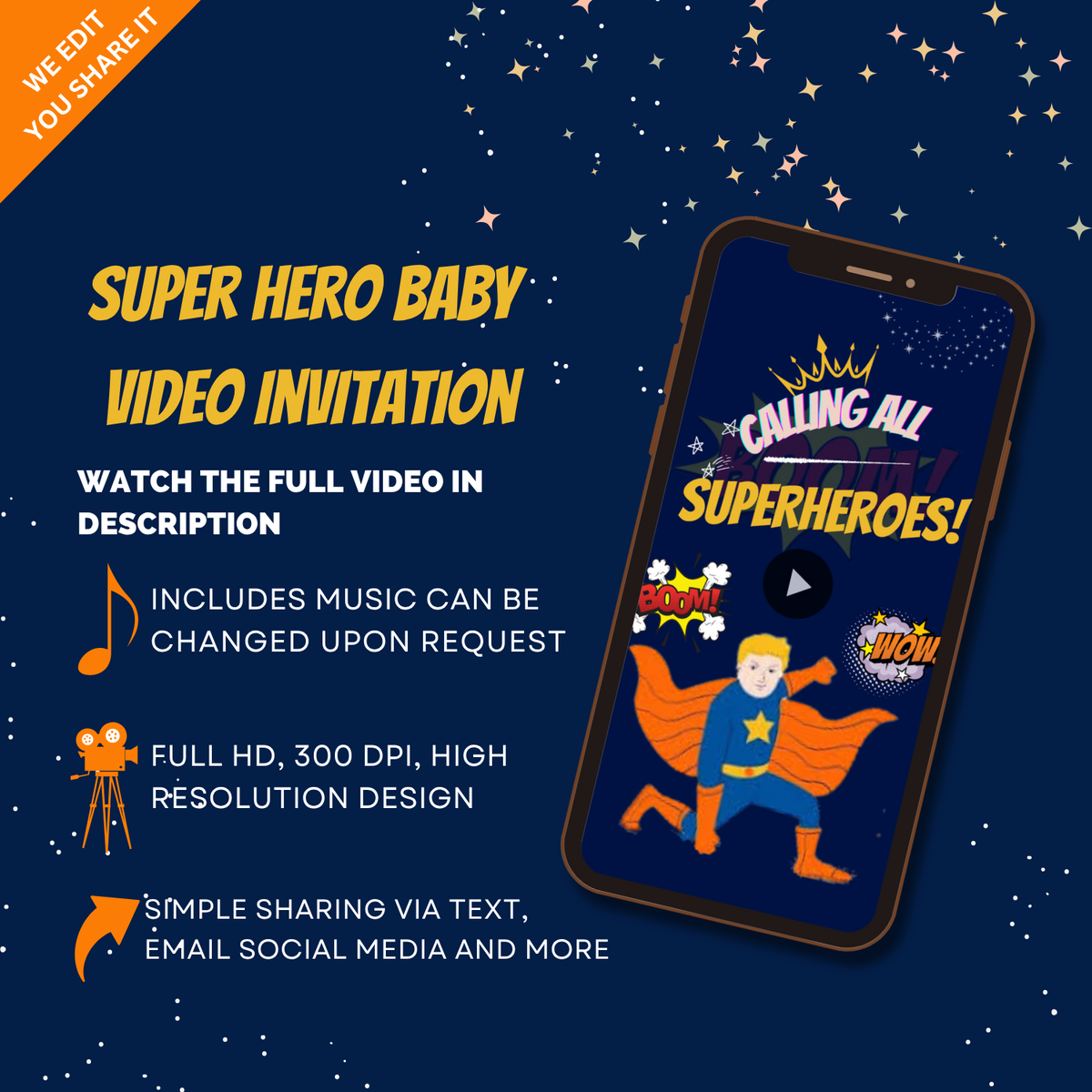 Animated Baby Superhero Birthday Video Invitation - Fun &amp; Action Party Digital Invite