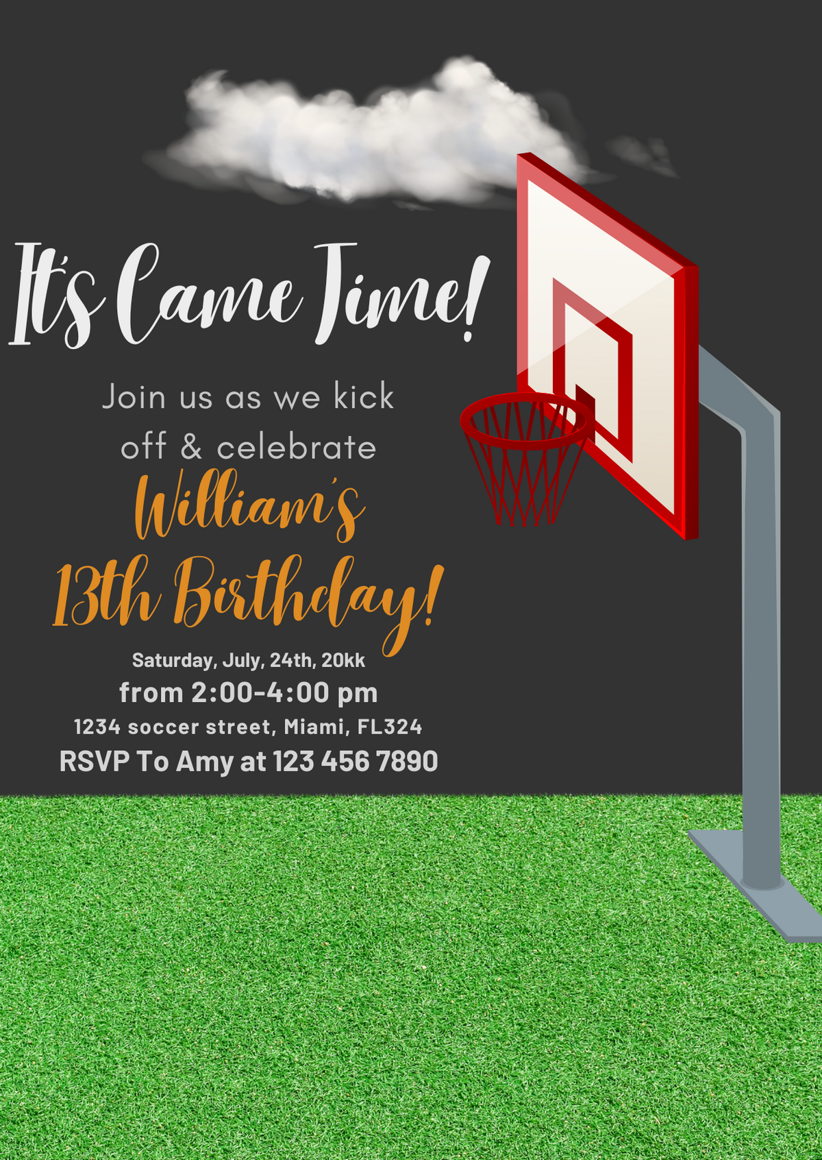 Custom Basketball Digital Birthday Card Invitation - Personalized Theme Party Invites