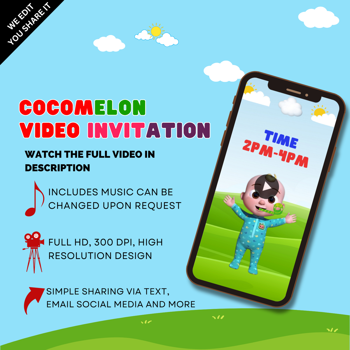 Personalized Cocomelon Birthday Video Invitation - Adorable Animated Party Digital Invite