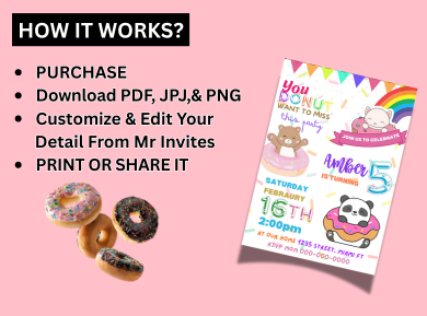 Custom Donut-Themed Digital Birthday Card Invitation - Sweet and Fun Celebration for Kids Invites