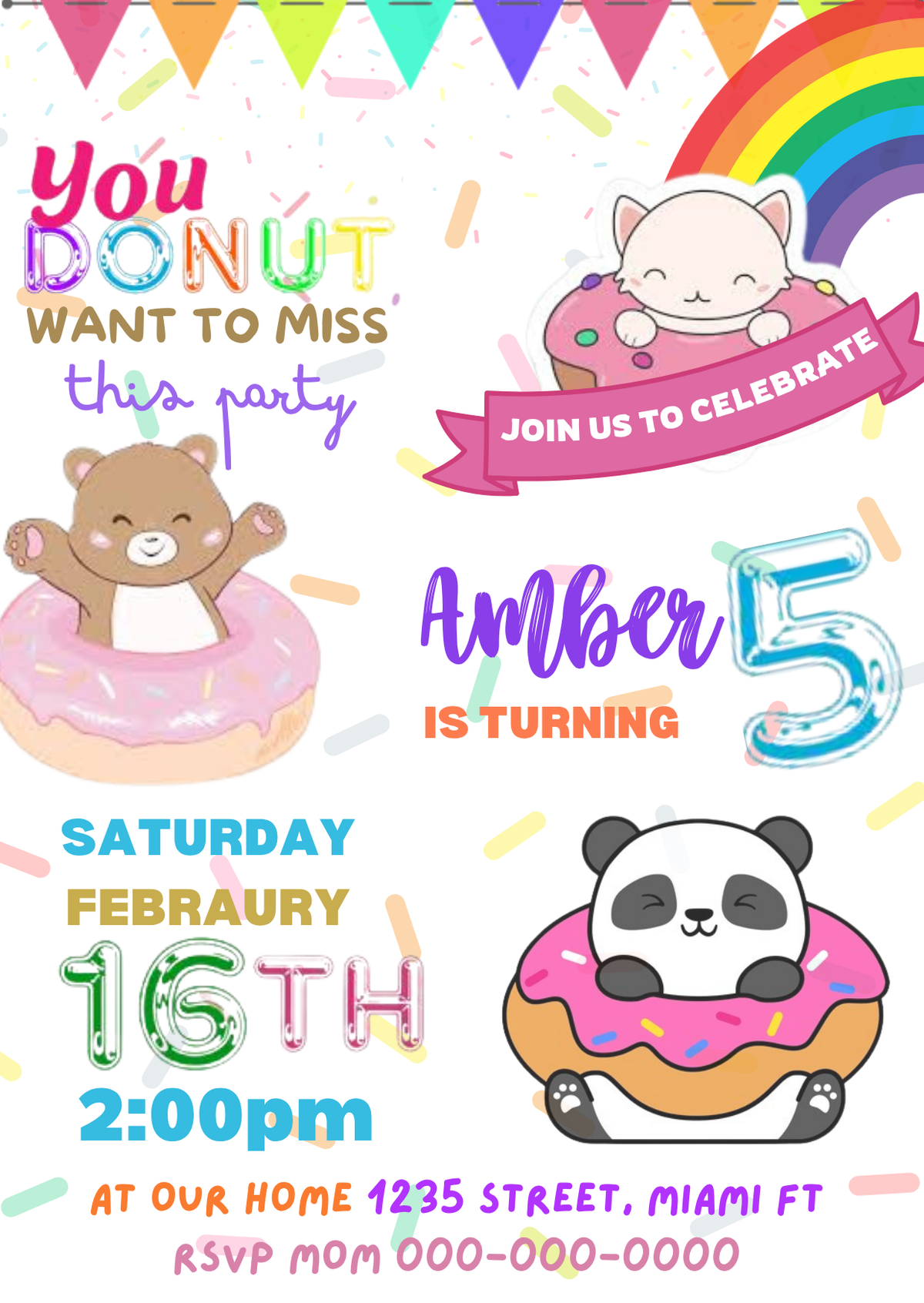Custom Donut-Themed Digital Birthday Card Invitation - Sweet and Fun Celebration for Kids Invites