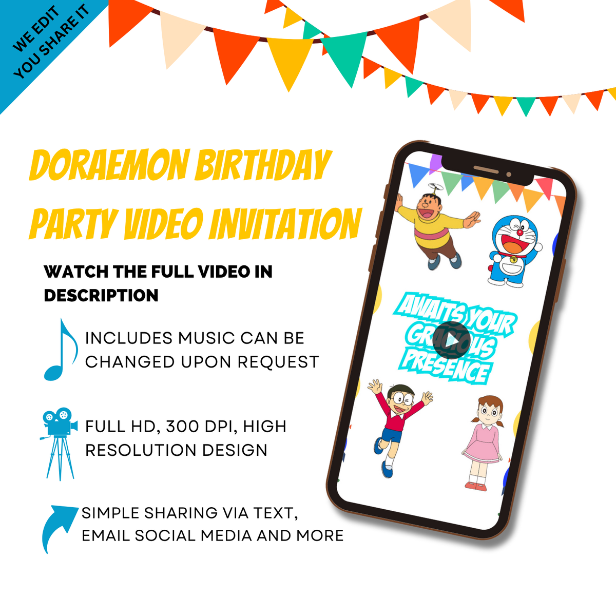 Doraemon Birthday Video Invitation - Personalized Doremon Themed Party Invite