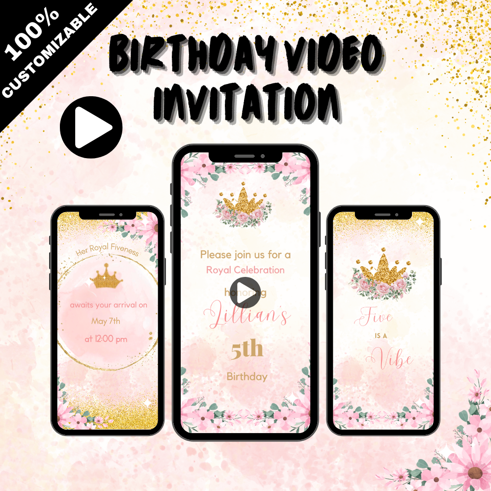 Royal Five Birthday Video Invite – Custom Animated Party Invitation