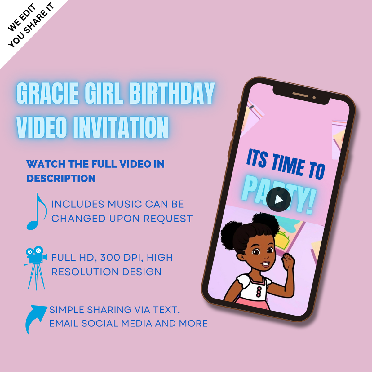 Magical Gracie Girl Birthday Party Video Invitation - Animated Video Invitation for Kids