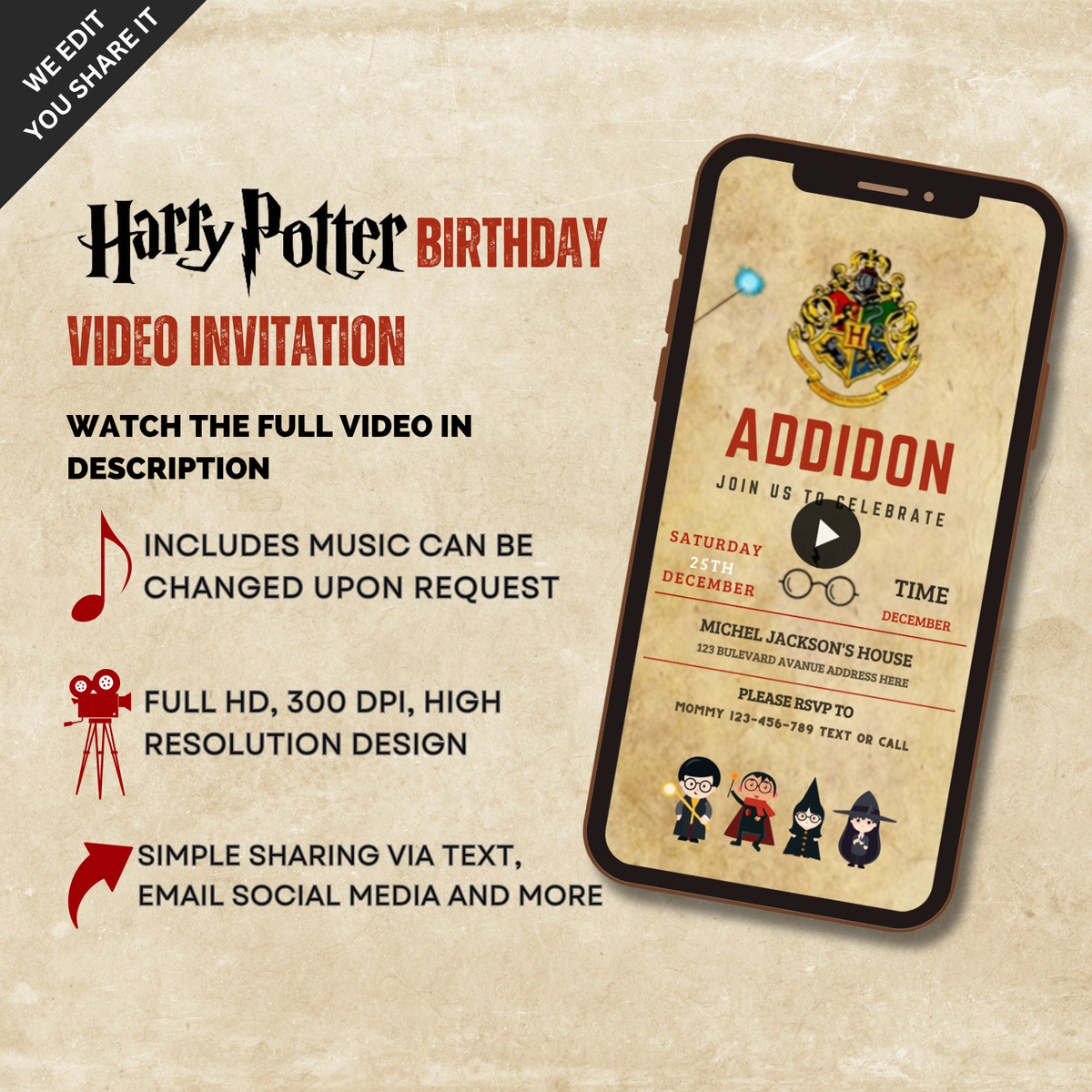 Magical Harry Potter Birthday Video Invitation – Animated Hogwarts Themed Party Digital Invite