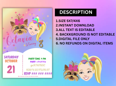 Custom JoJo Siwa Birthday Party Invitation - Colorful &amp; Personalized Party Invites
