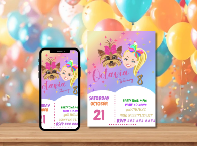 Custom JoJo Siwa Birthday Party Invitation - Colorful &amp; Personalized Party Invites
