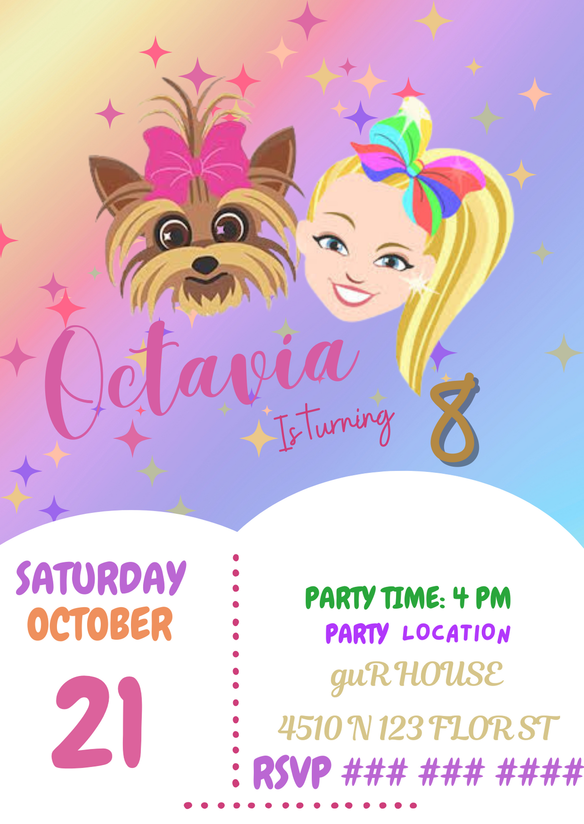 Custom JoJo Siwa Birthday Party Invitation - Colorful &amp; Personalized Party Invites