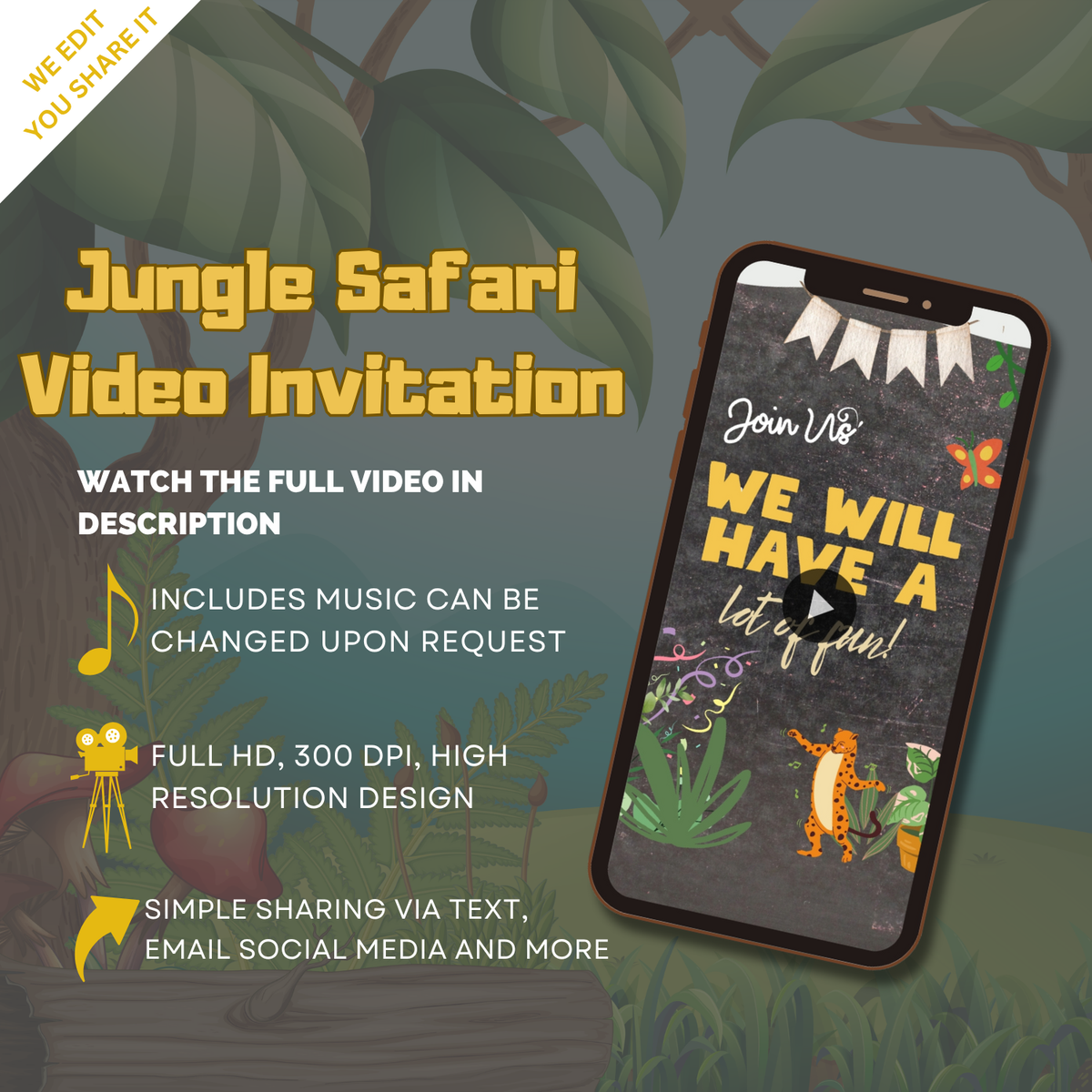 Roar into the Party! Jungle Safari Animated Birthday Video Invitation – Customized Video Invites
