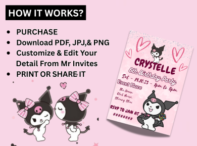 Kuromi Digital Birthday Invitation – Cute, Mysterious &amp; Perfect for a Magical Celebration