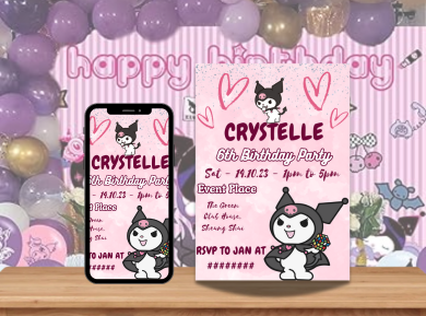 Kuromi Digital Birthday Invitation – Cute, Mysterious &amp; Perfect for a Magical Celebration