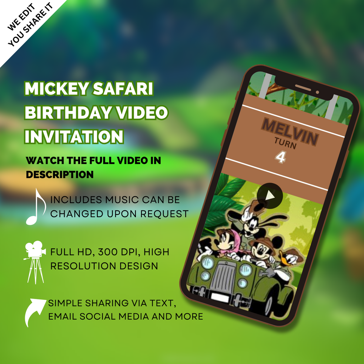 Mickey Mouse Safari Birthday Video Invitation – Custom Animated Jungle Theme Digital Invite
