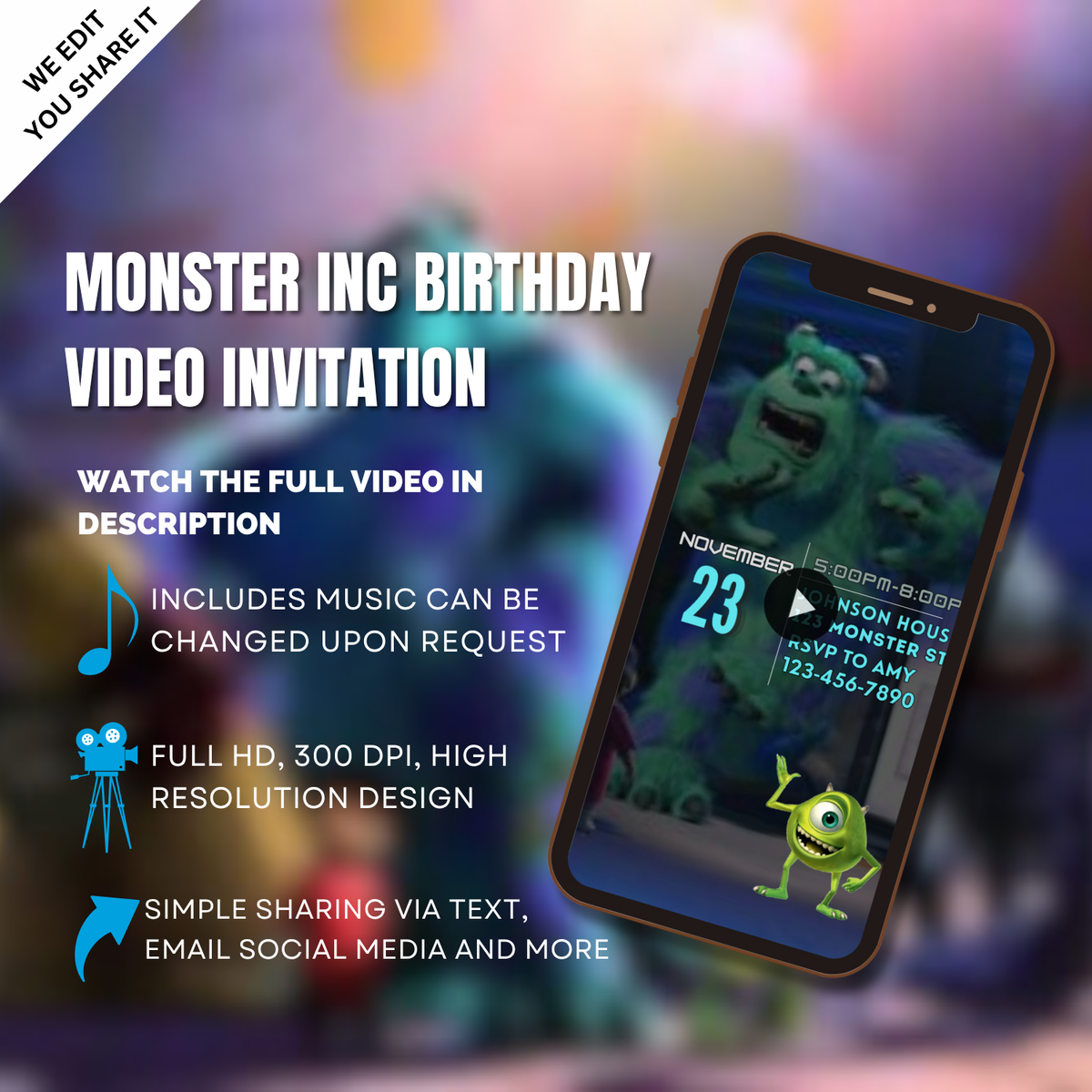 Monsters, Inc. Birthday Video Invitation – Animated Digital Party Invite for Kids