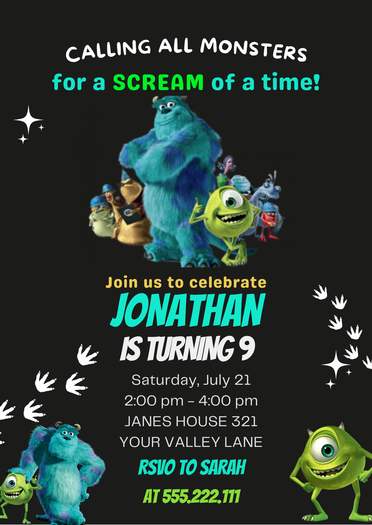 Monsters Inc Digital Birthday Card Invitation - Personalized and Fun Theme Digital Invite