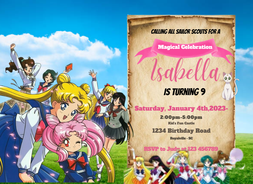 Personalized Sailor Moon Digital Invitation - Sparkling Birthday Party Invitation For Kids