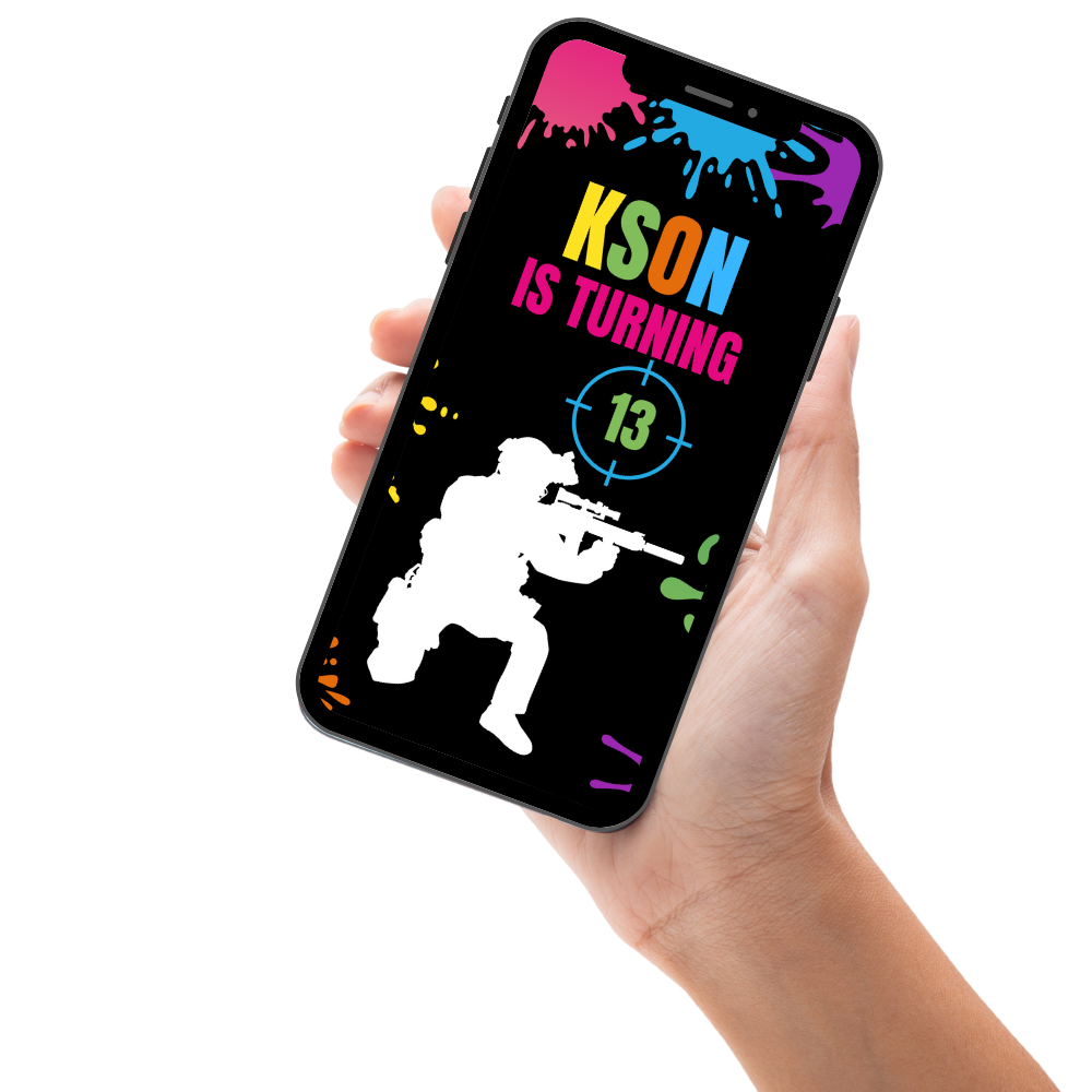 Paintball Theme Kids Party Video Invitation – Personalized Action Filled Birthday Video Invite