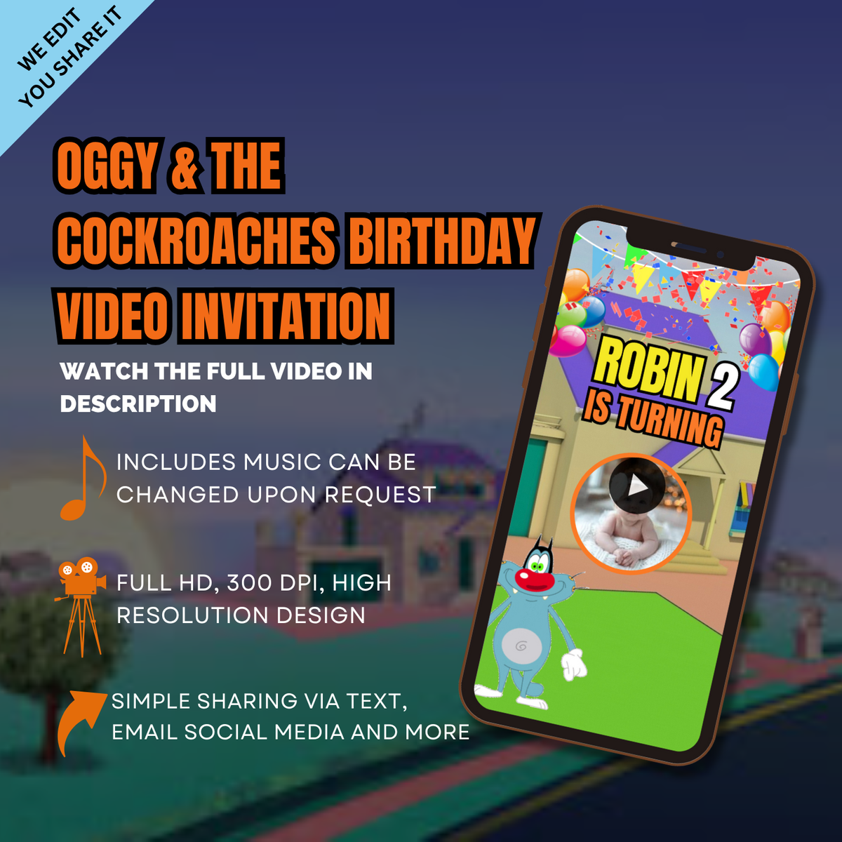 Oggy and the Cockroaches Birthday Digital Invitation – Animated Oggy Theme Video Invite