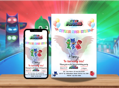 PJ Masks Themed Birthday Digital Invitation - Custom Party Invite for Kids