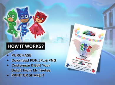 PJ Masks Themed Birthday Digital Invitation - Custom Party Invite for Kids