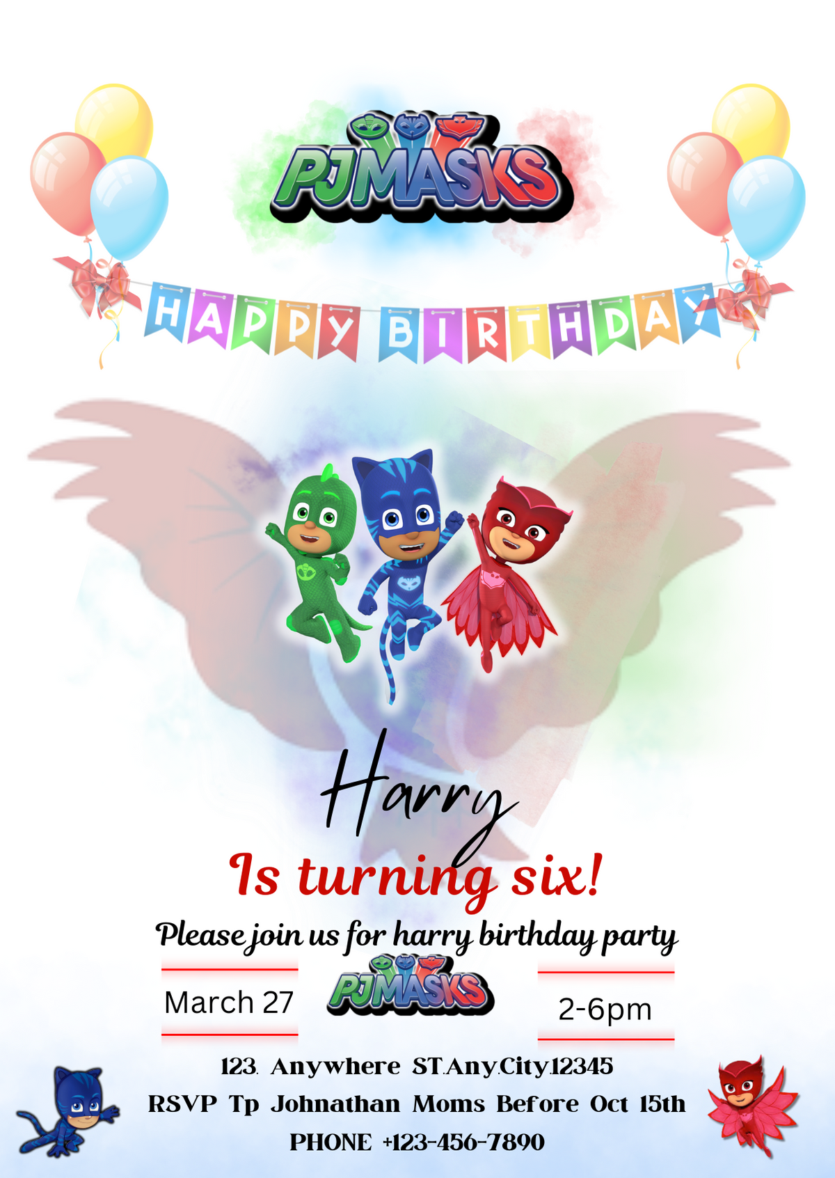 PJ Masks Themed Birthday Digital Invitation - Custom Party Invite for Kids
