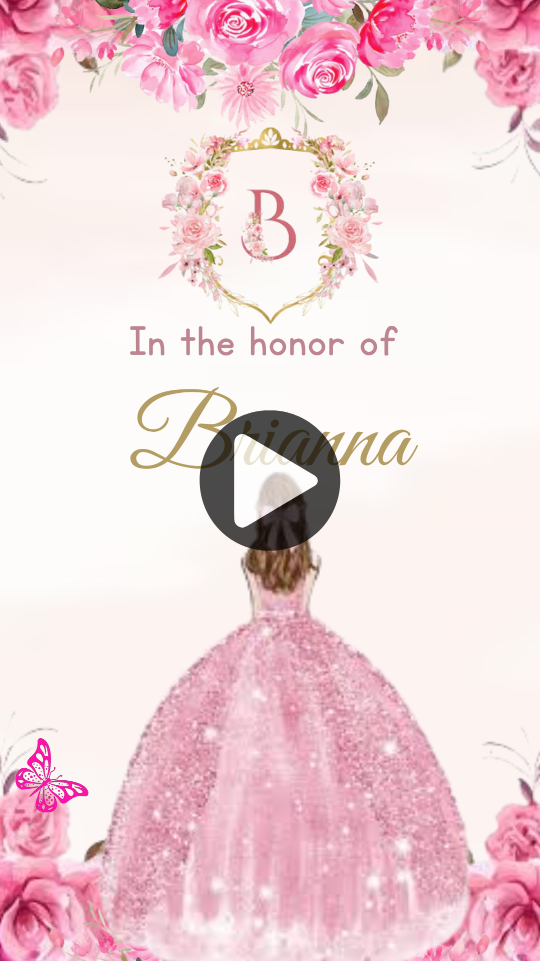Pastel Pink & Gold Quinceanera Video Invitation - Elegant Theme Party Digital Invite