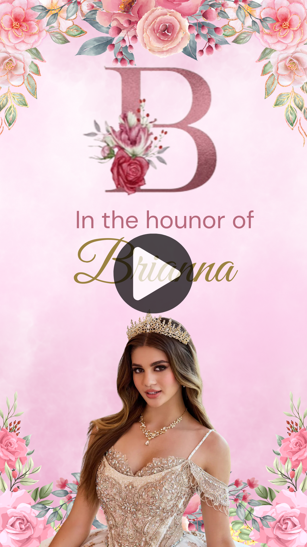 Quinceanera Theme Pastel Pink & Gold Video Invitation - Pastel Pink & Gold Theme Digital Invite