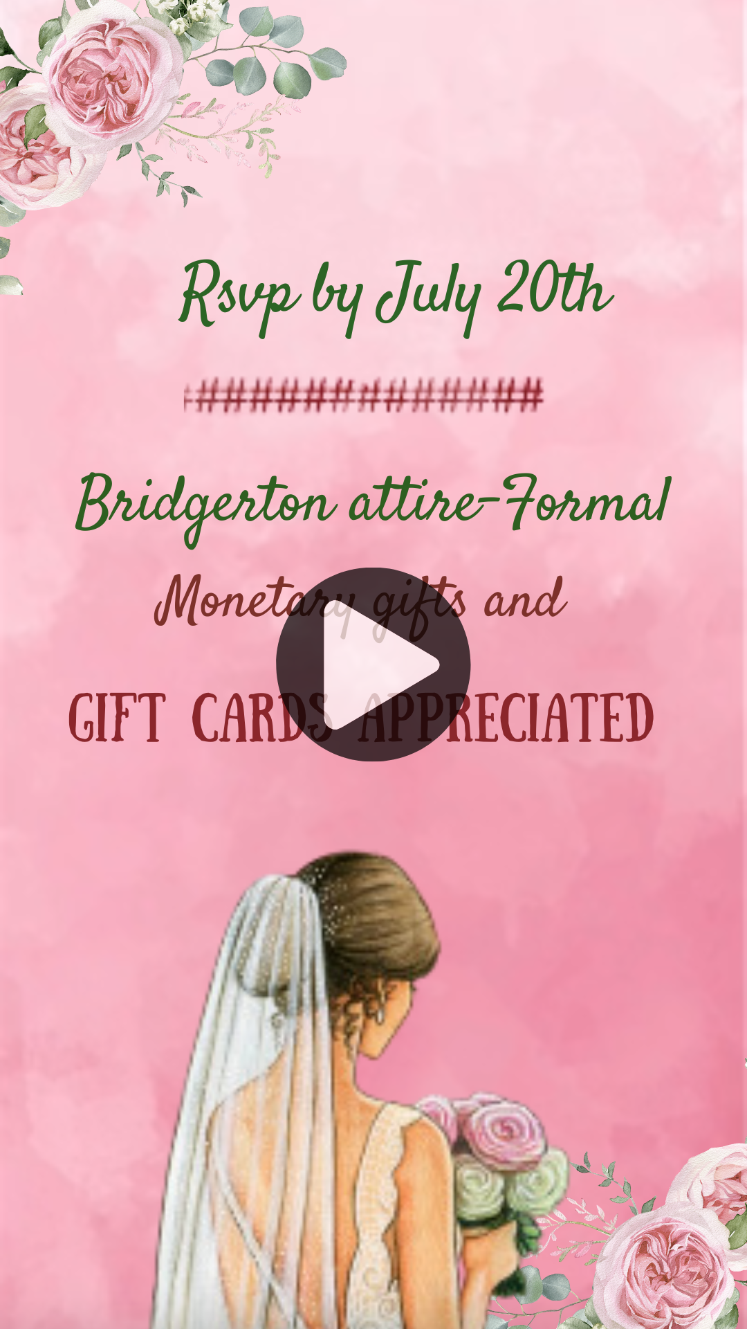 Quinceañera Party Blush Pink Floral Video Invitation – Elegant Theme Digital Invite