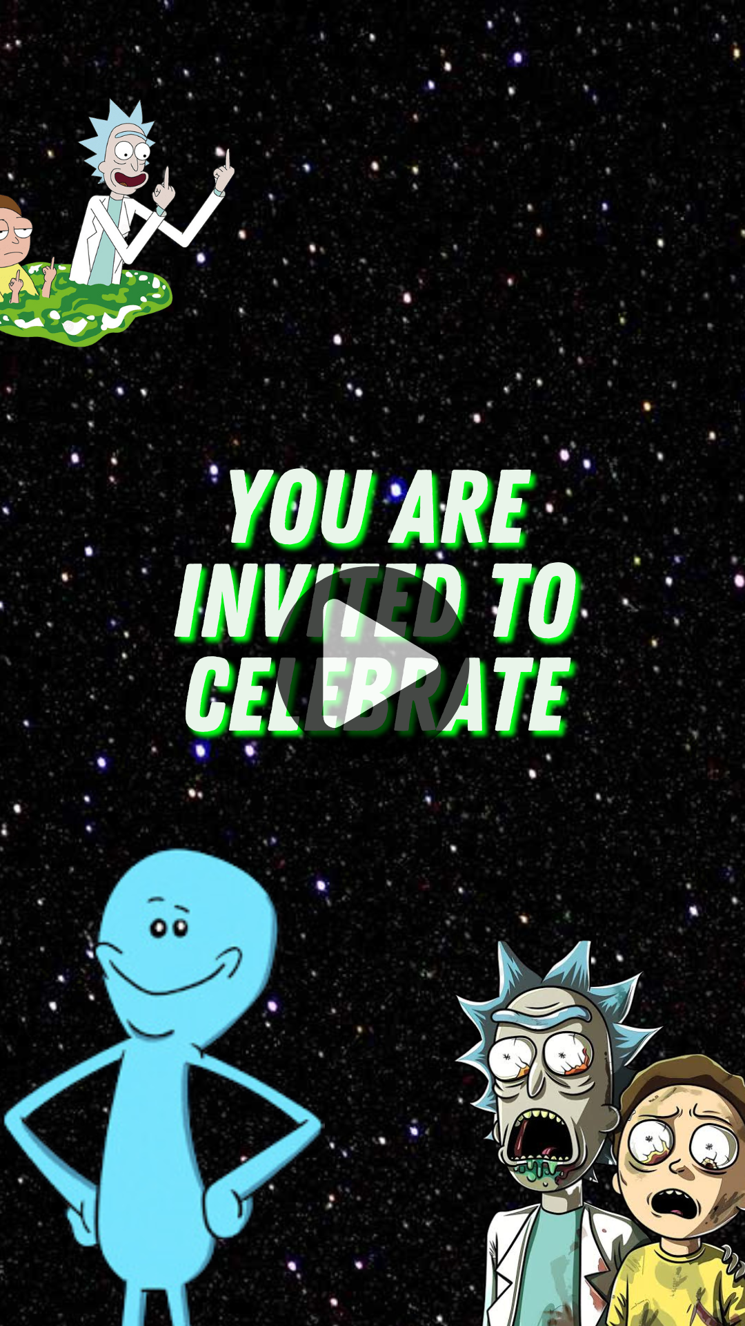 Rick and Morty Birthday Video Invitation – Animated Sci-Fi Party Digital Invite