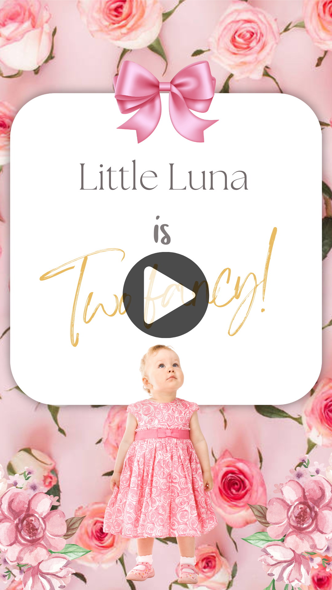 Pink Bow Girls Birthday Video Invitation For Kids - Two Fancy Digital Celebration Invite