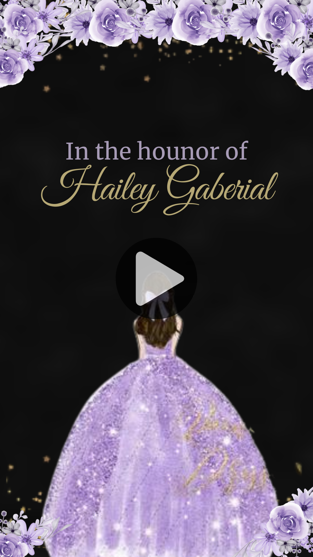 Quinceanera Black & Purple Theme Party Digital Invitation – Elegant Theme Video Invite