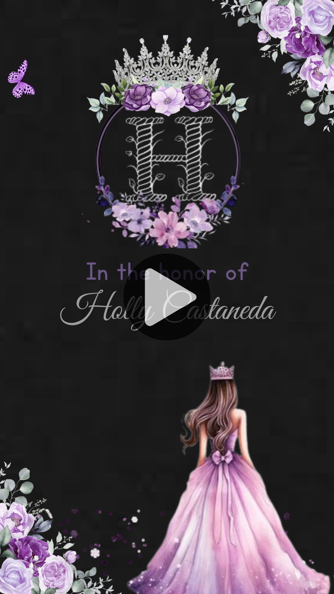 Royal Quinceañera with Black, Purple & Silver Theme Video Invitation - Elegant Theme Digital Invite