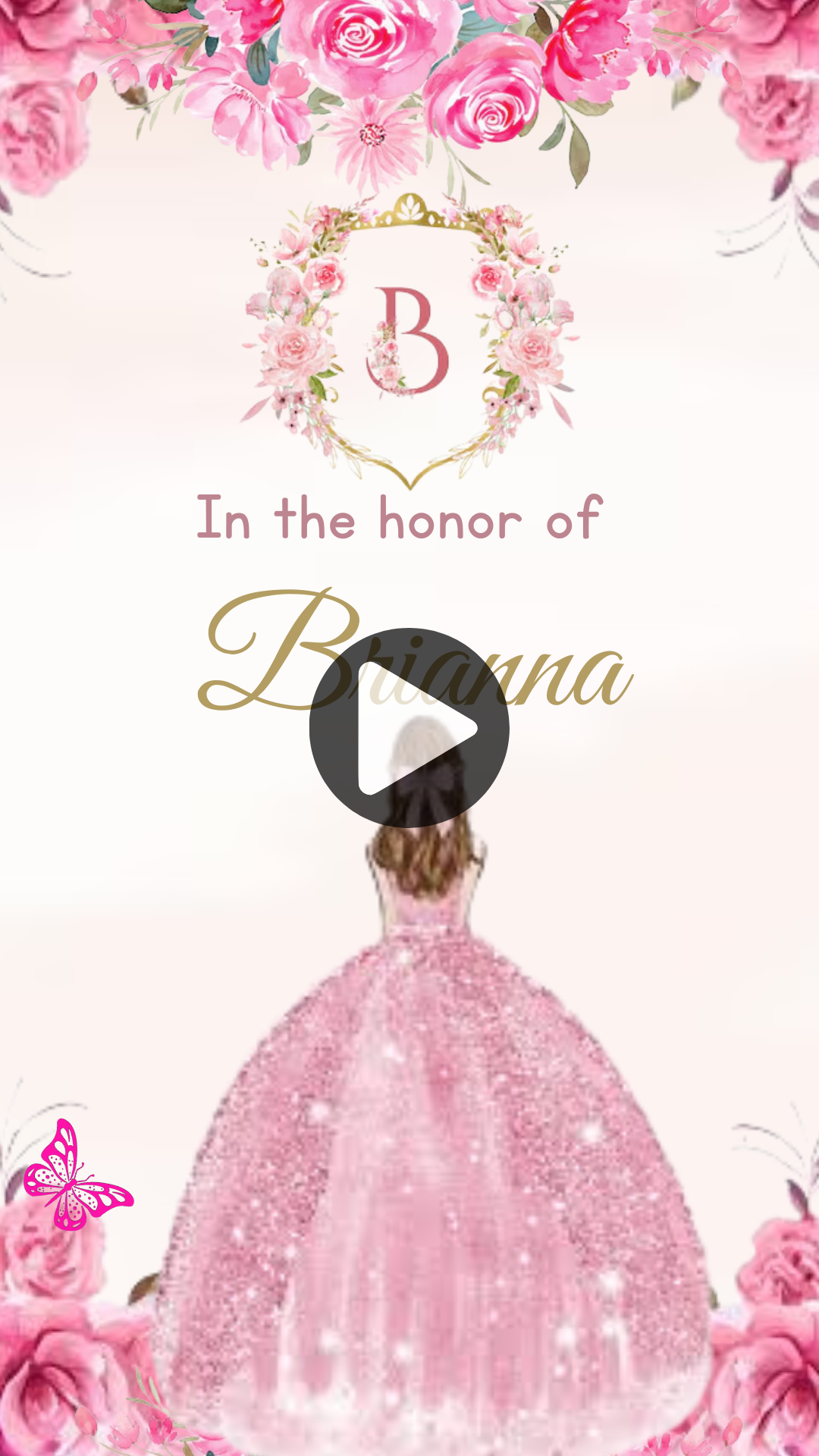 Soft Pink & Gold Quinceañera Digital Invitation - For Her Special Day A Graceful Video Invite