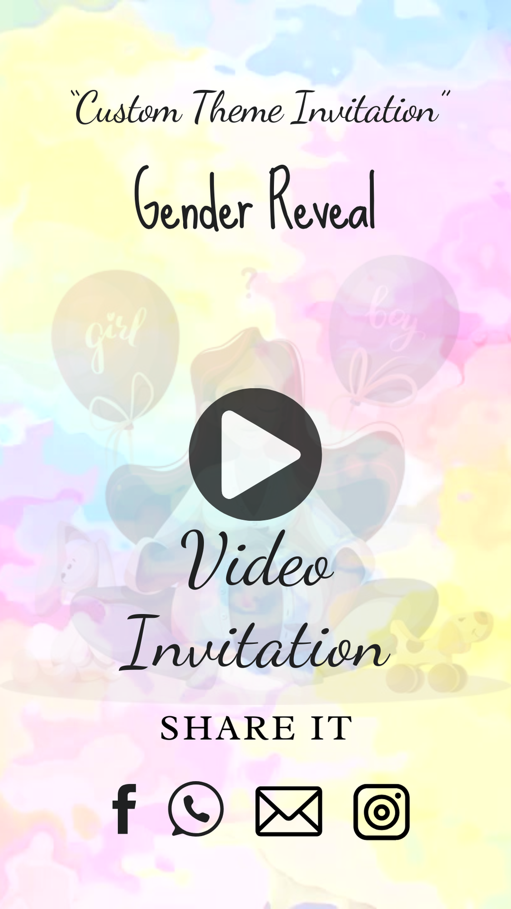 Custom Animated Gender Reveal Video Invitation – Personalized Theme Digital Invite