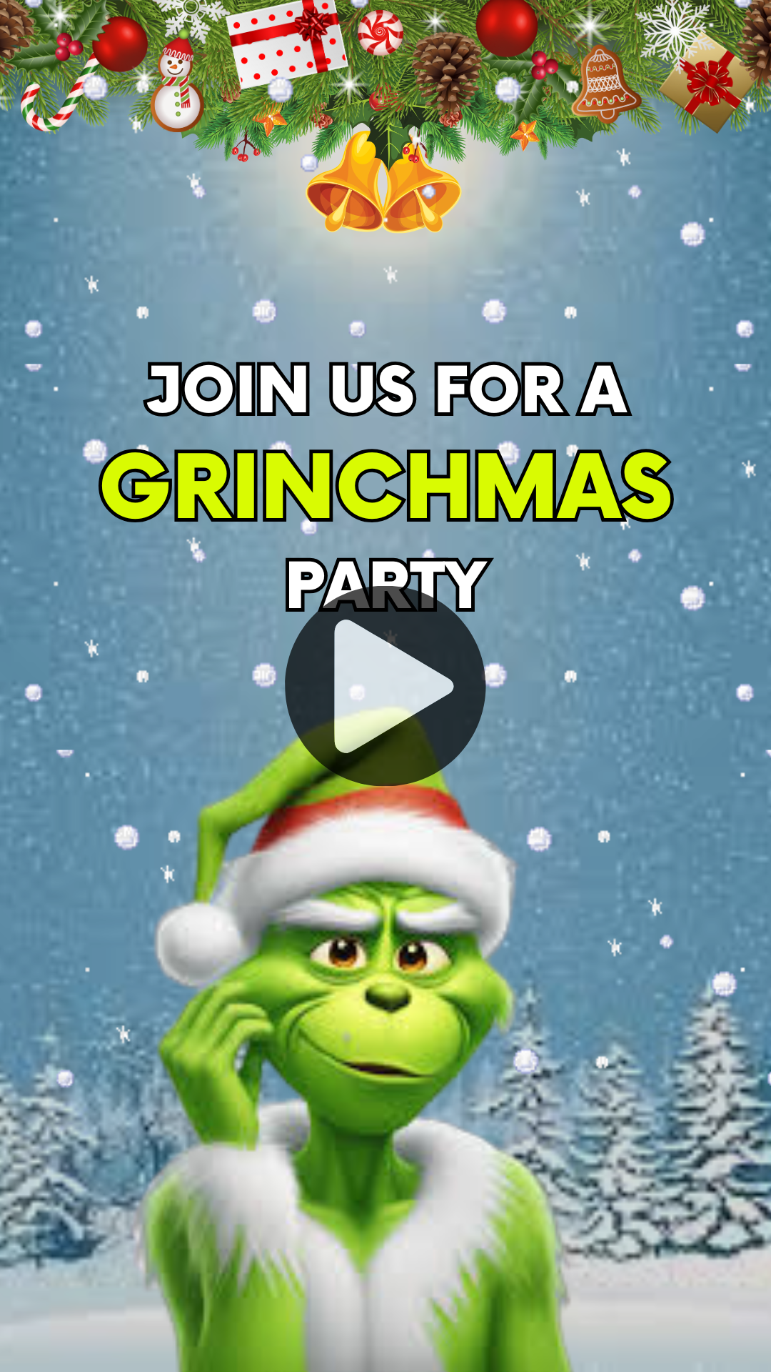 Merry Grinchmas Animated Video Invitation – Customizable Holiday Party Digital Invite