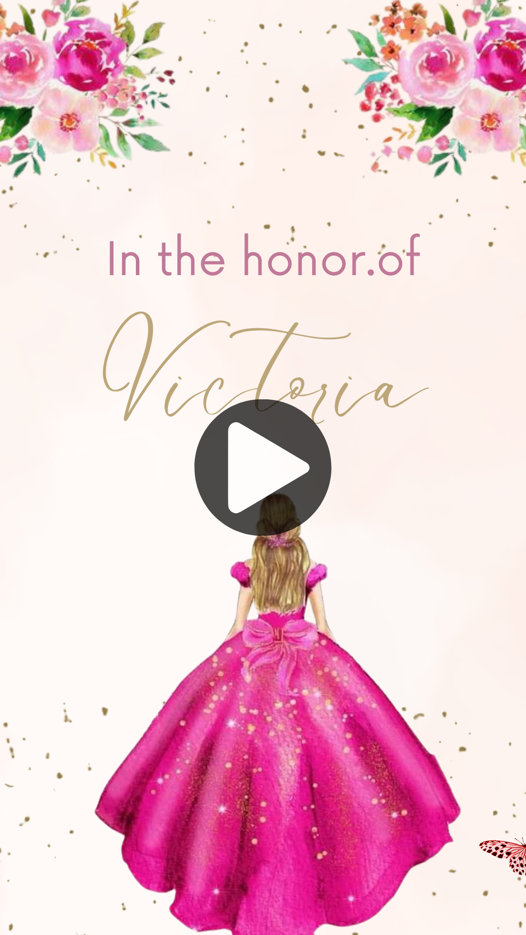 Hot Pink Floral Theme Quinceañera Party Video Invitation – Elegant Animated Digital Invite