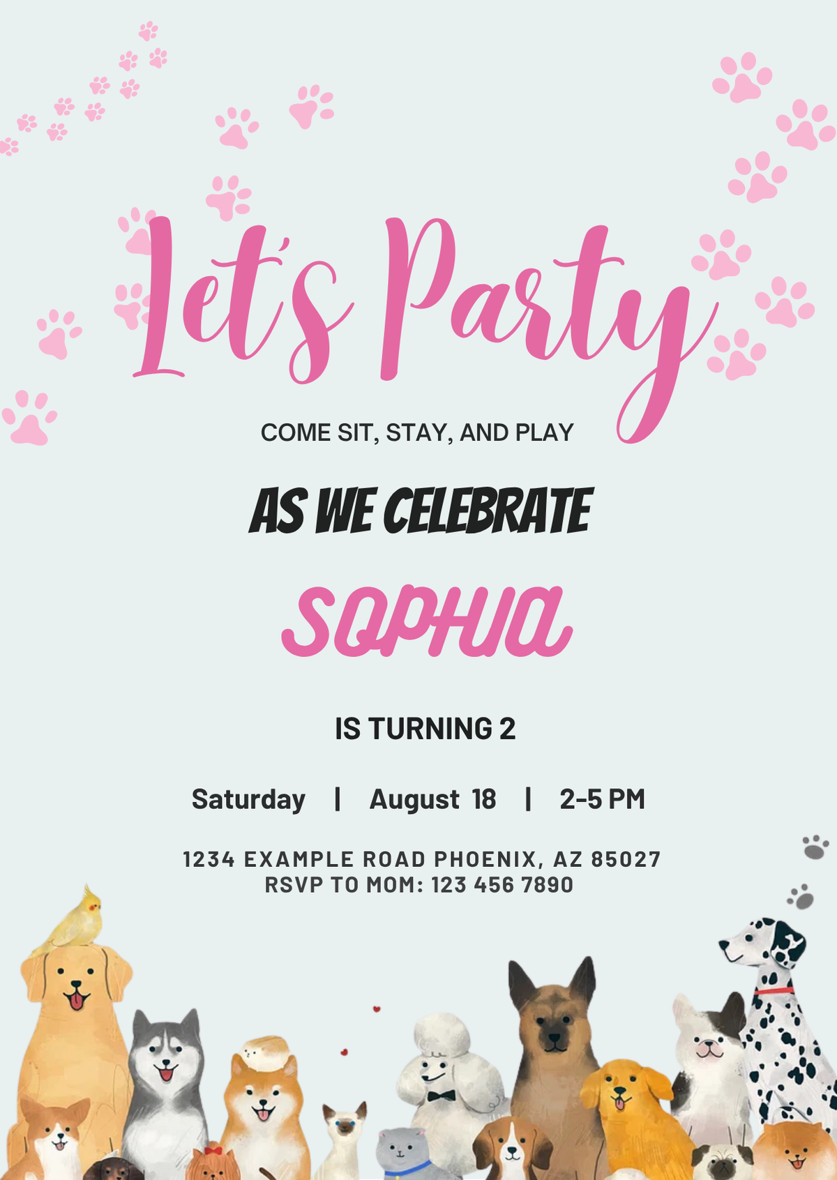 Puppy Party Digital Birthday Invitation - Personalized Dog-Themed Party Invite