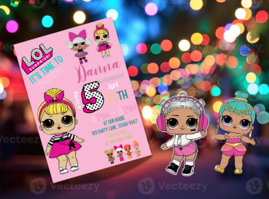 Glittery LOL Surprise Doll Theme Birthday Invitation - Personalized Party Card Invites