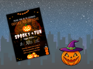 Spooky Pumpkin Halloween Digital Birthday Invitation - Spooky Theme Party Card Invite