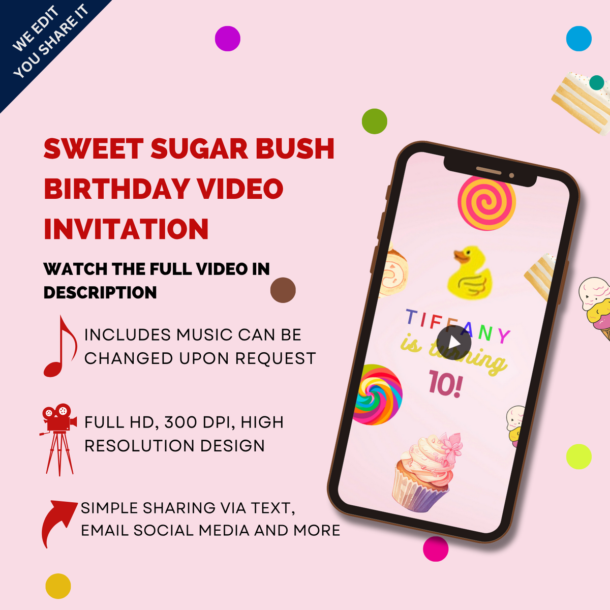 Sweet Sugar Rush Birthday Video Invitation – Sweet &amp; Colorful Animated Party Digital Invite
